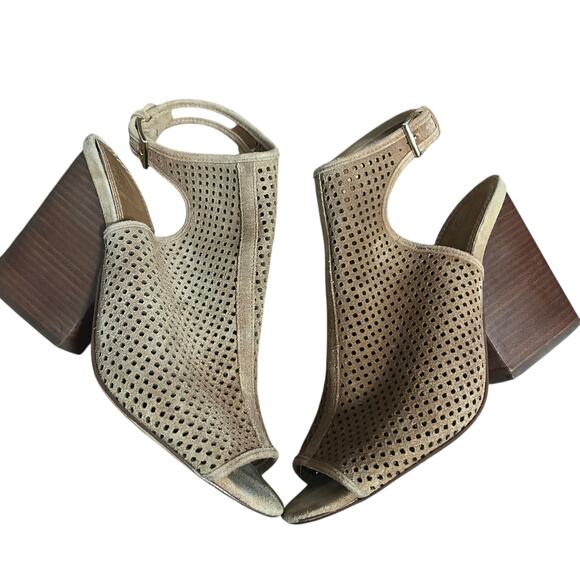 Tory Burch Brown Camel Perforated Suede Heels Size 9.5 - Picture 6 of 7